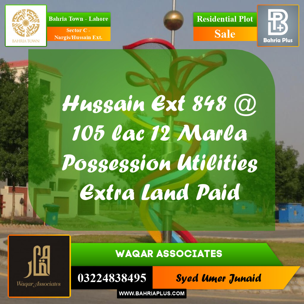 Residential Plot for Sale in Sector C - Nargis/Hussain Ext. -  Bahria Town, Lahore - (BP-197669)