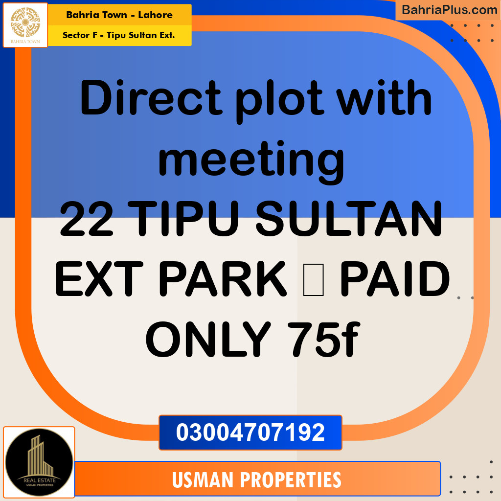 Residential Plot for Sale in Sector F - Tipu Sultan Ext. -  Bahria Town, Lahore - (BP-197734)
