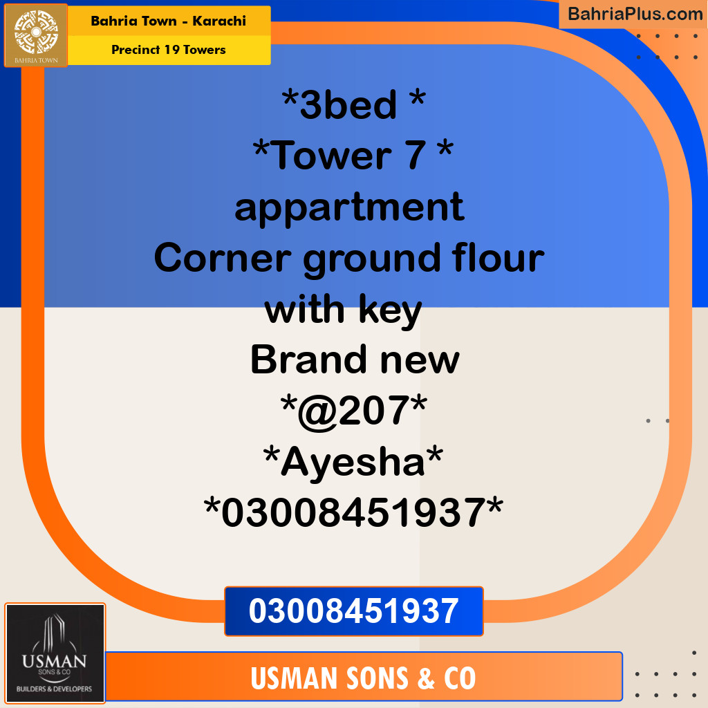 2250 Sq. Ft. Residential Apartment for Sale in Precinct 19 Towers -  Bahria Town, Karachi - (BP-197748)