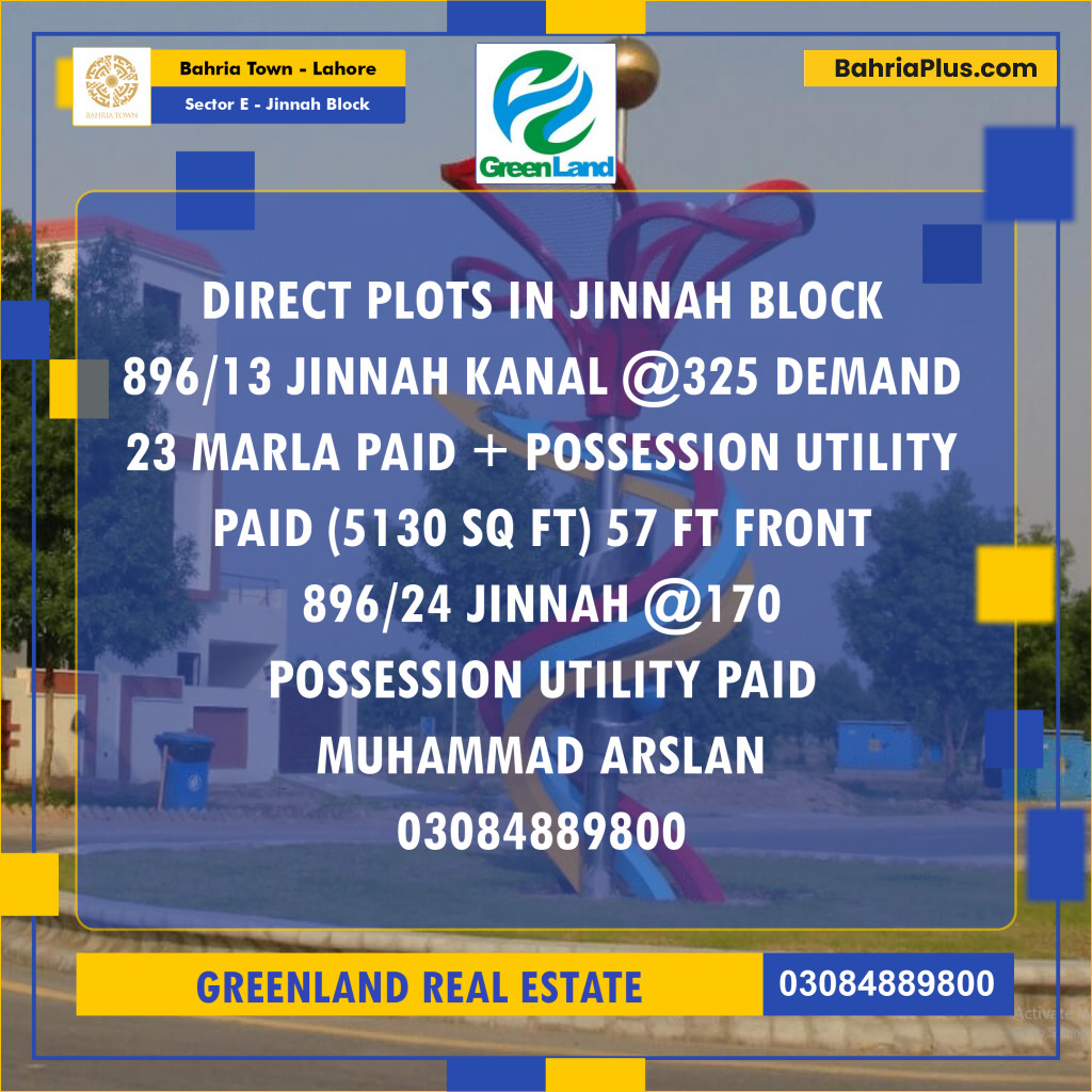 Residential Plot for Sale in Sector E - Jinnah Block -  Bahria Town, Lahore - (BP-197833)