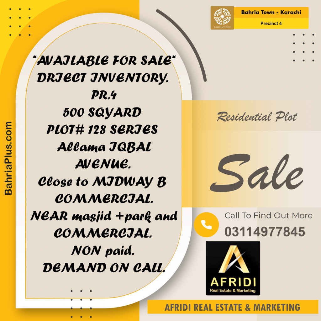 500 Sq. Yards Residential Plot for Sale in Precinct 4 -  Bahria Town, Karachi - (BP-197859)