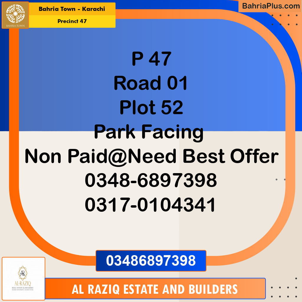 250 Sq. Yards Residential Plot for Sale in Precinct 47 -  Bahria Town, Karachi - (BP-197860)