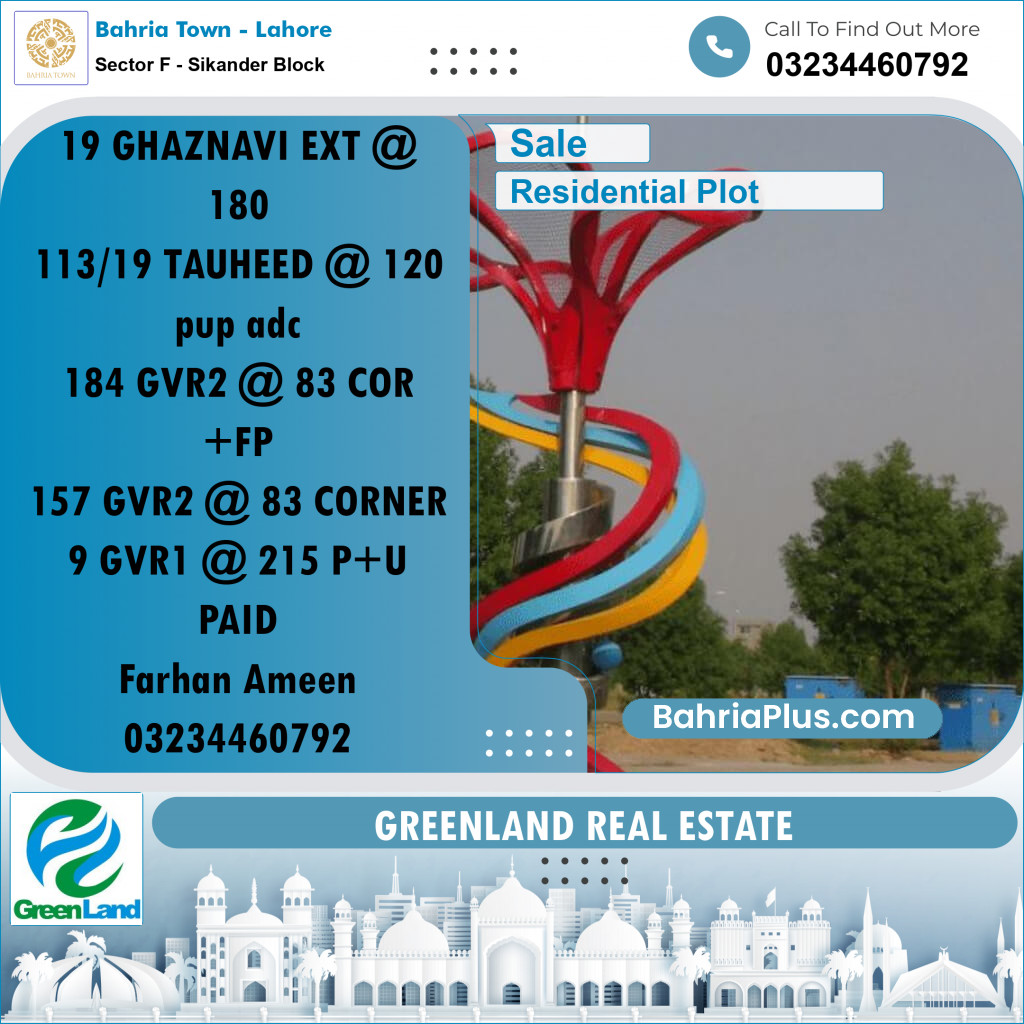 Residential Plot for Sale in Sector F - Sikander Block -  Bahria Town, Lahore - (BP-198042)