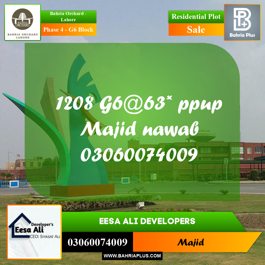 Residential Plot for Sale in Phase 4 - G6 Block -  Bahria Orchard, Lahore - (BP-198045)