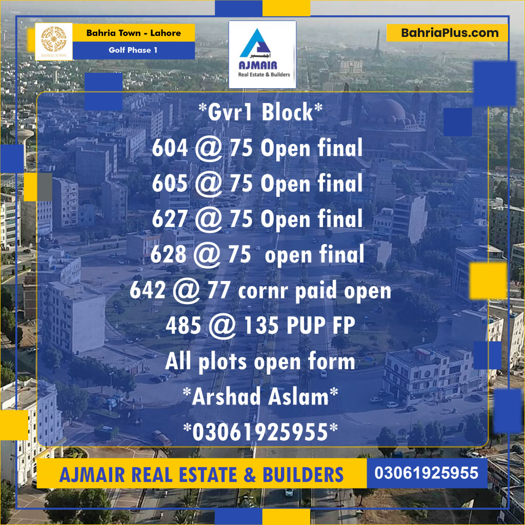 Residential Plot for Sale in Golf Phase 1 -  Bahria Town, Lahore - (BP-198051)