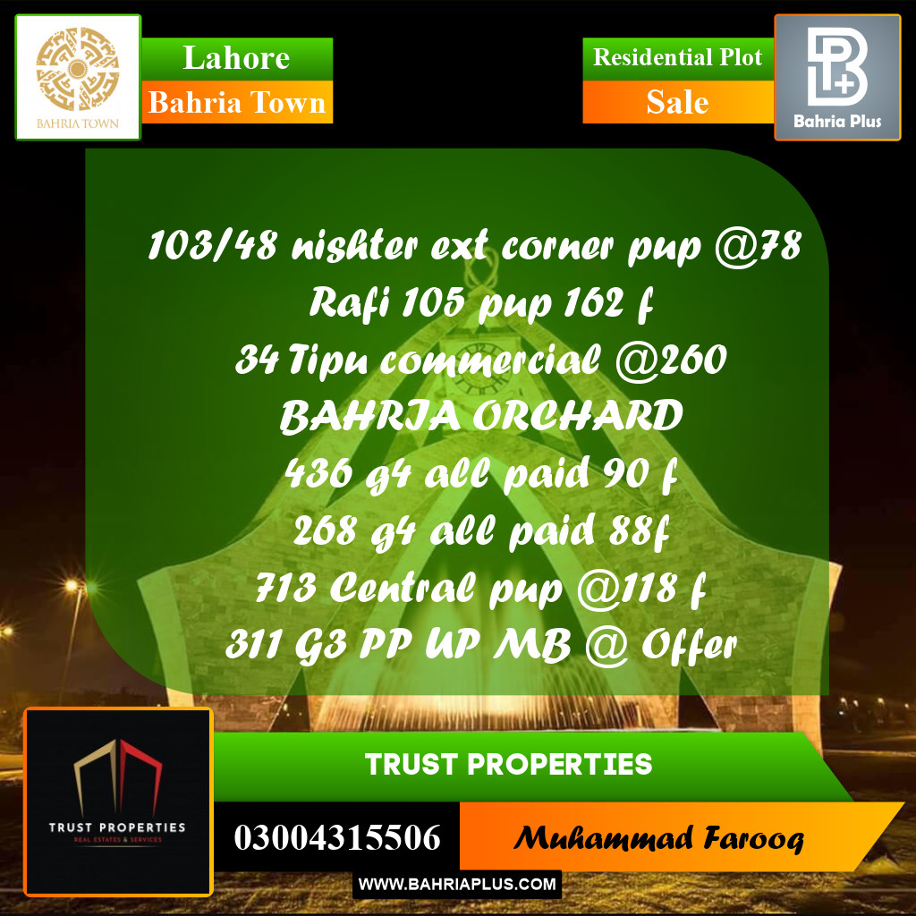 Residential Plot for Sale in Bahria Town, Lahore - (BP-198085)