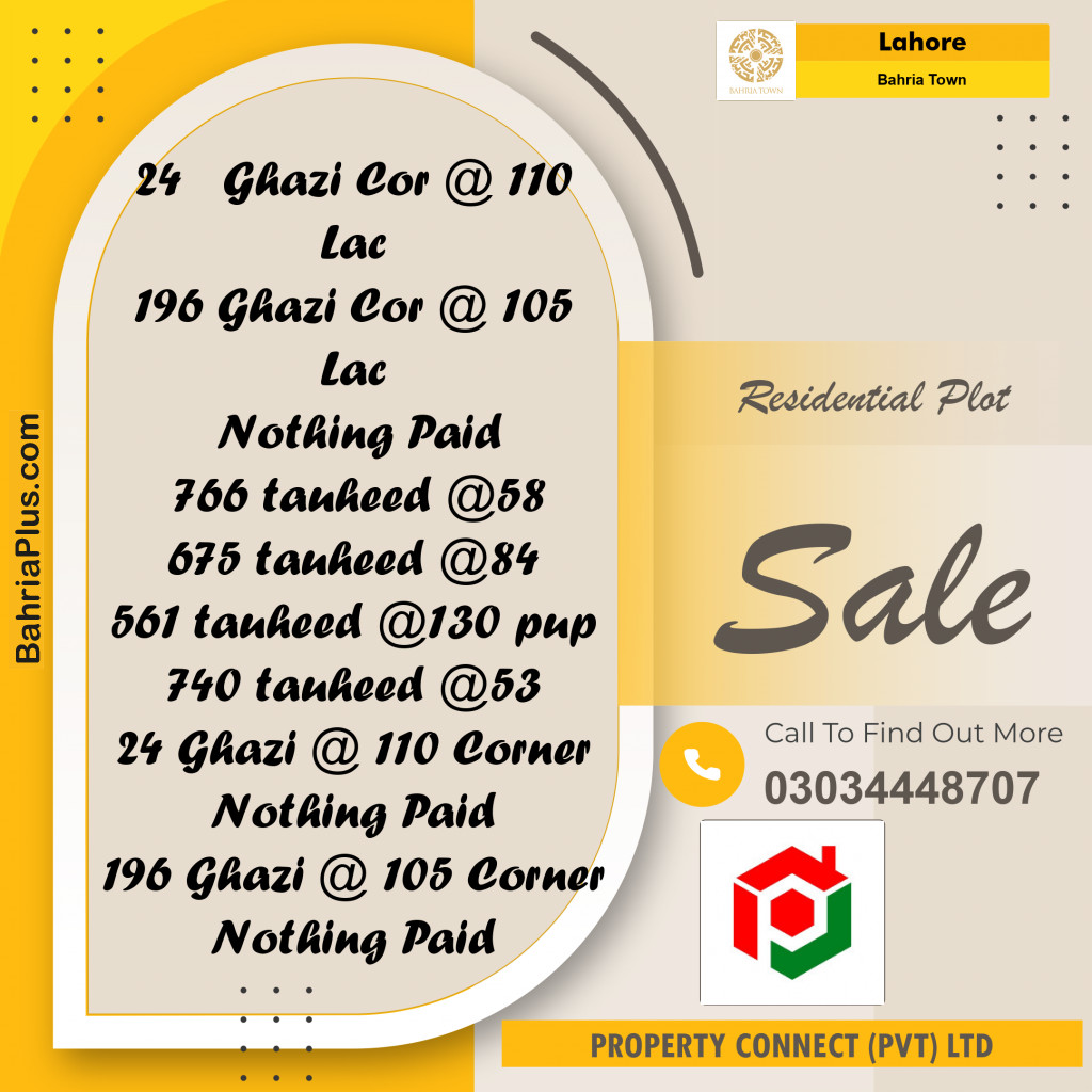 Residential Plot for Sale in Bahria Town, Lahore - (BP-198103)