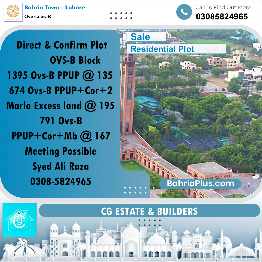 Residential Plot for Sale in Overseas B - Bahria Town, Lahore - (BP-198133)
