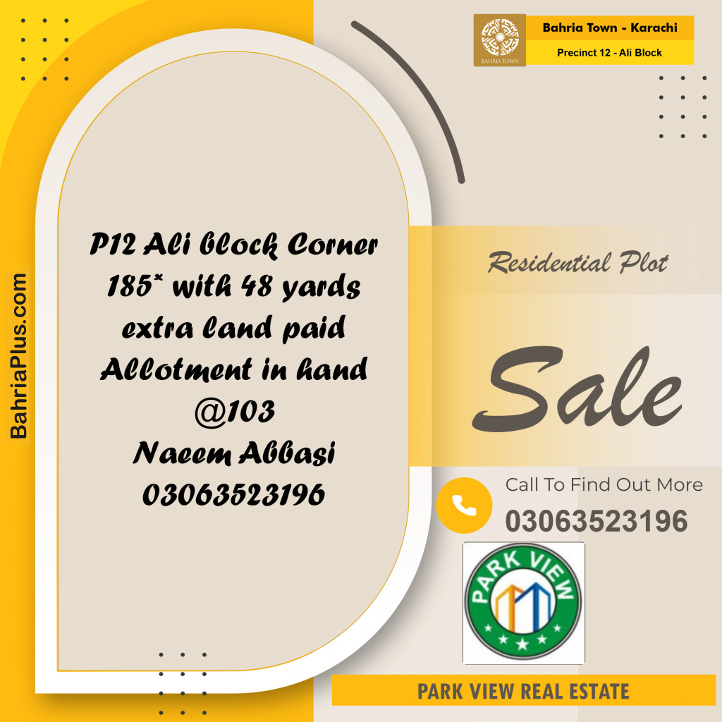 125 Sq. Yards Residential Plot for Sale in Precinct 12 - Ali Block -  Bahria Town, Karachi - (BP-198186)