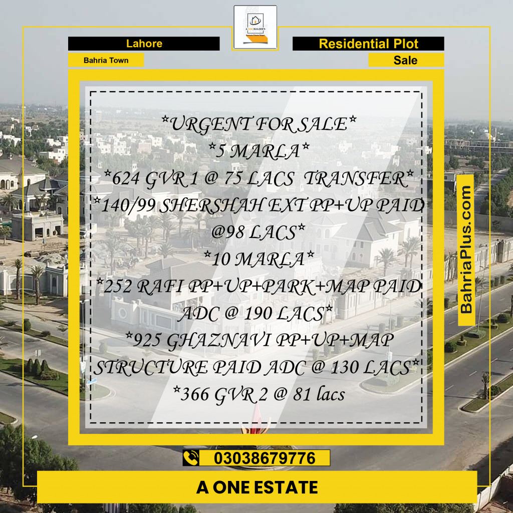 Residential Plot for Sale in Bahria Town, Lahore - (BP-198217)