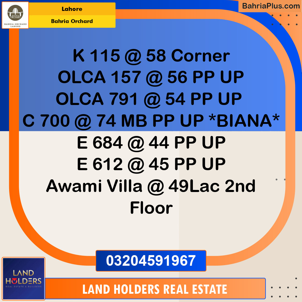 Residential Plot for Sale in Bahria Orchard, Lahore - (BP-198251)