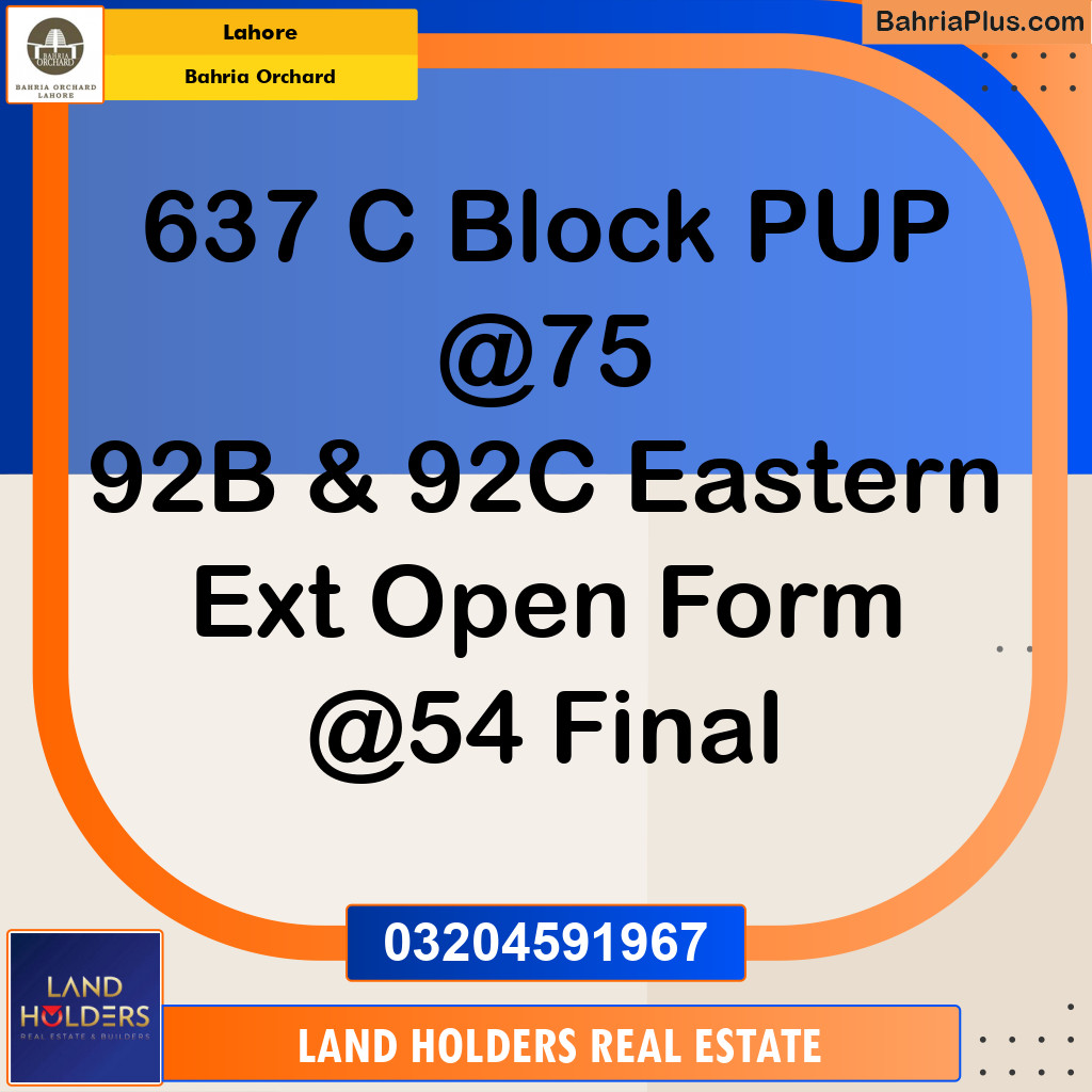 Residential Plot for Sale in Bahria Orchard, Lahore - (BP-198255)