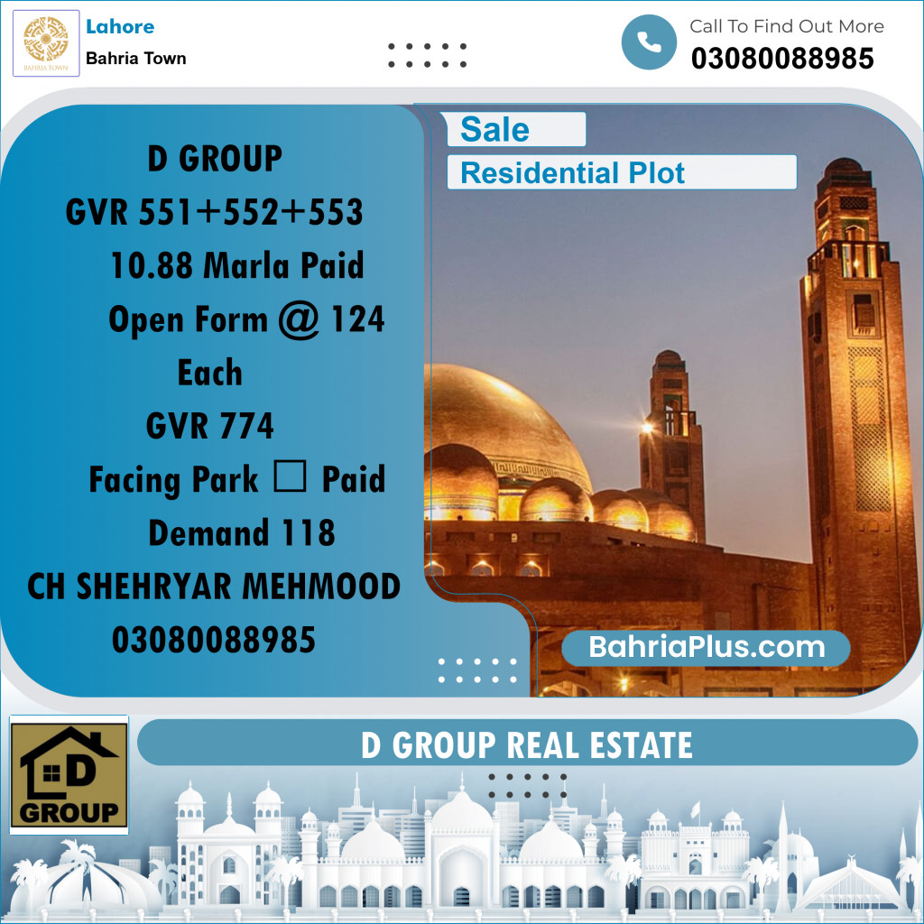 Residential Plot for Sale in Bahria Town, Lahore - (BP-198264)
