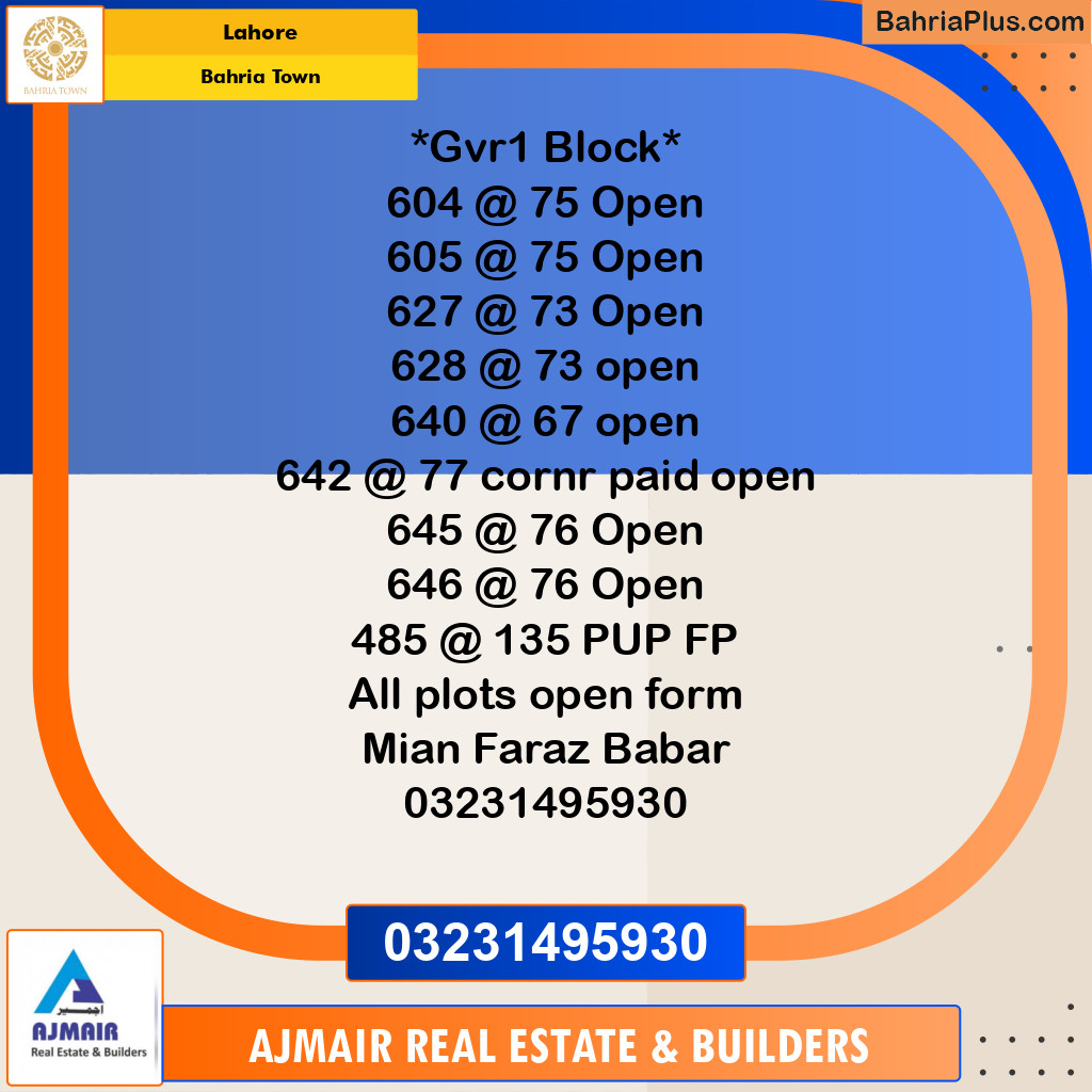 Residential Plot for Sale in Bahria Town, Lahore - (BP-198300)