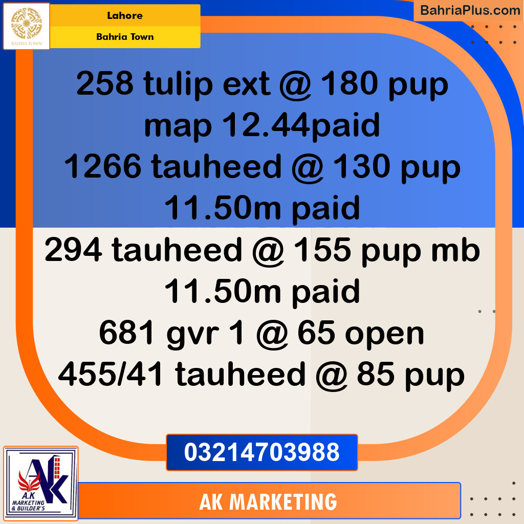 Residential Plot for Sale in Bahria Town, Lahore - (BP-198339)