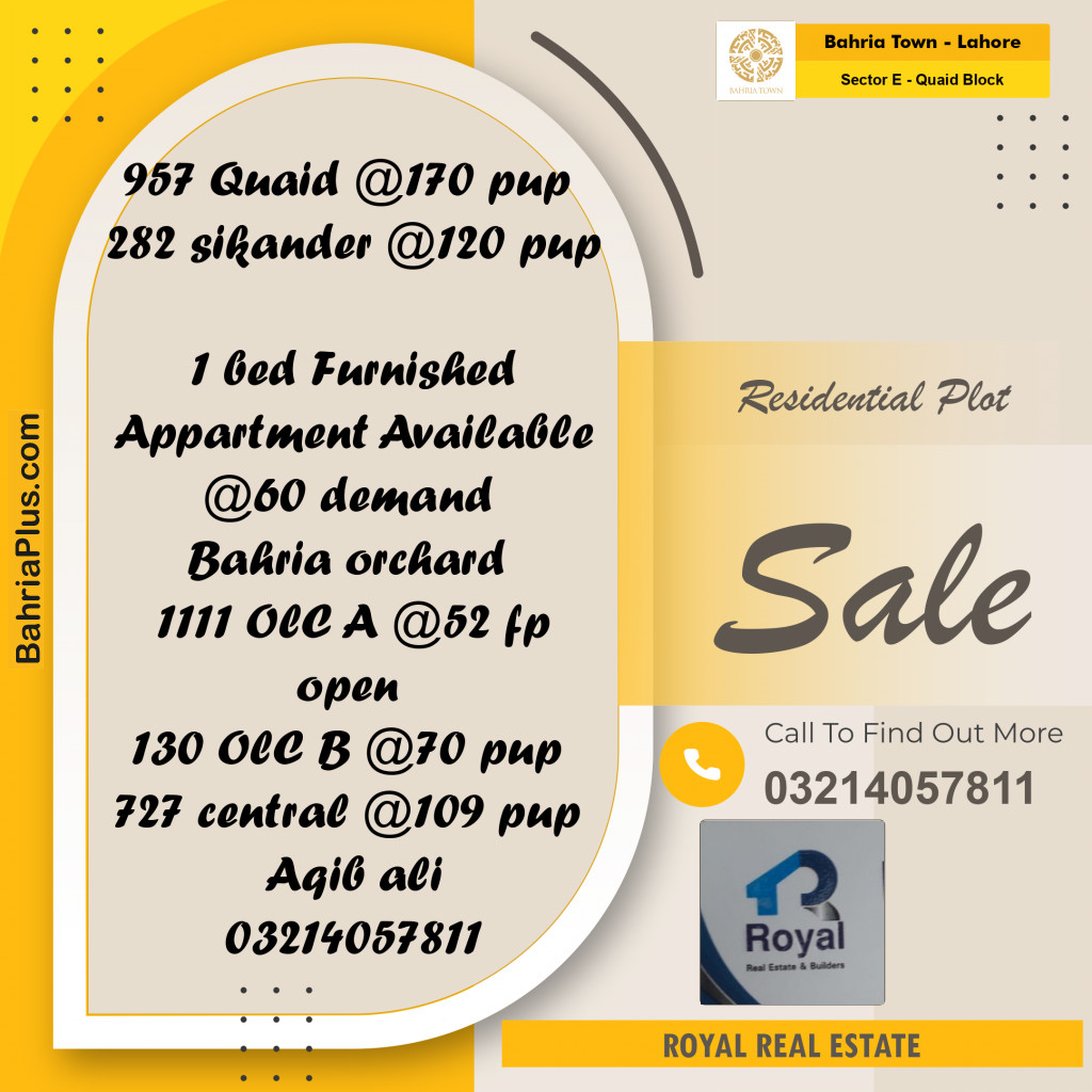 Residential Plot for Sale in Sector E - Quaid Block -  Bahria Town, Lahore - (BP-198364)