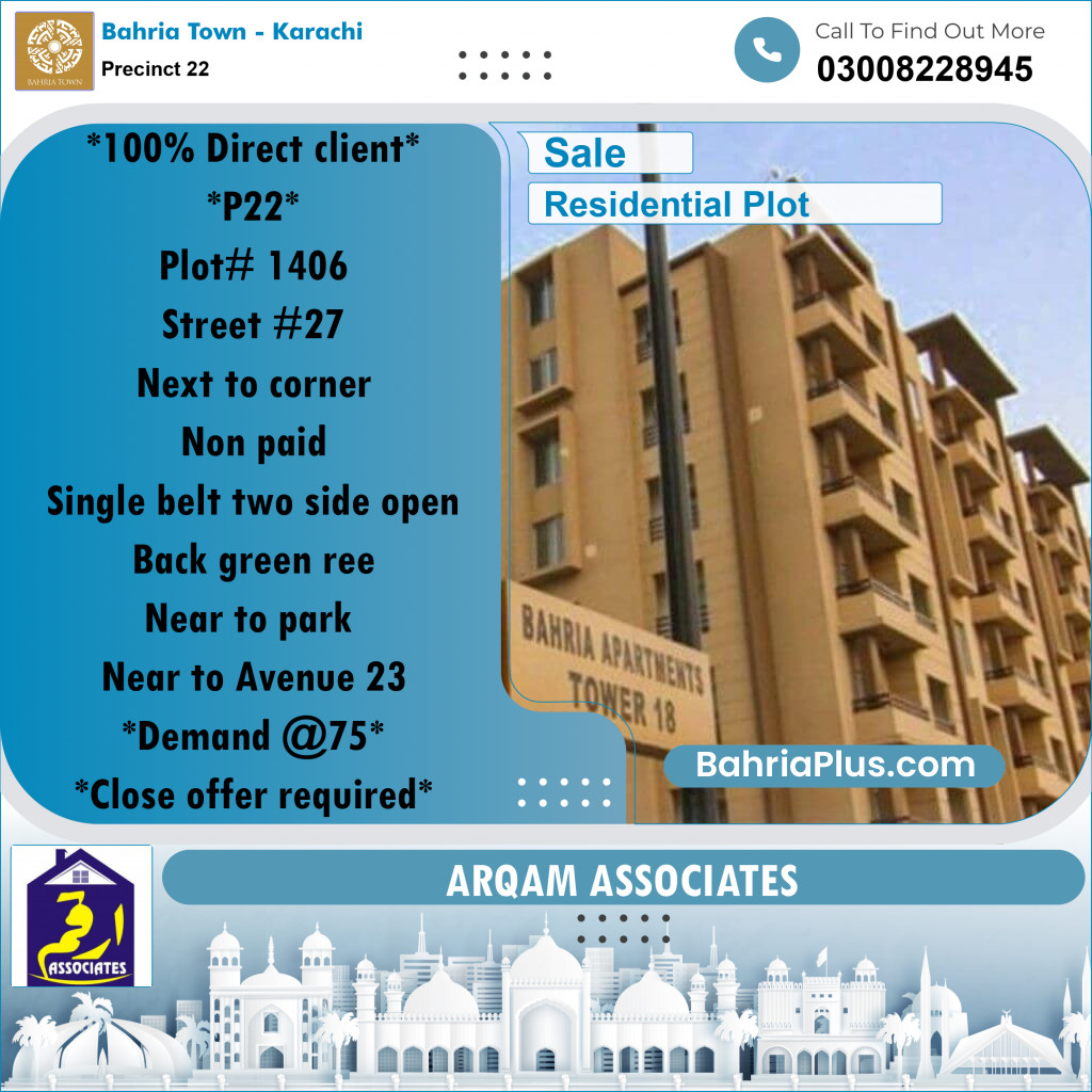 250 Sq. Yards Residential Plot for Sale in Precinct 22 -  Bahria Town, Karachi - (BP-198391)