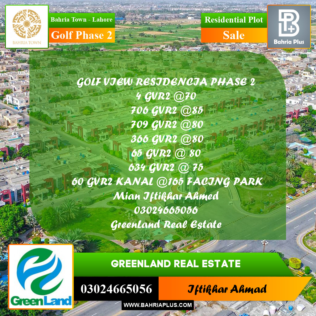 Residential Plot for Sale in Golf Phase 2 -  Bahria Town, Lahore - (BP-198419)