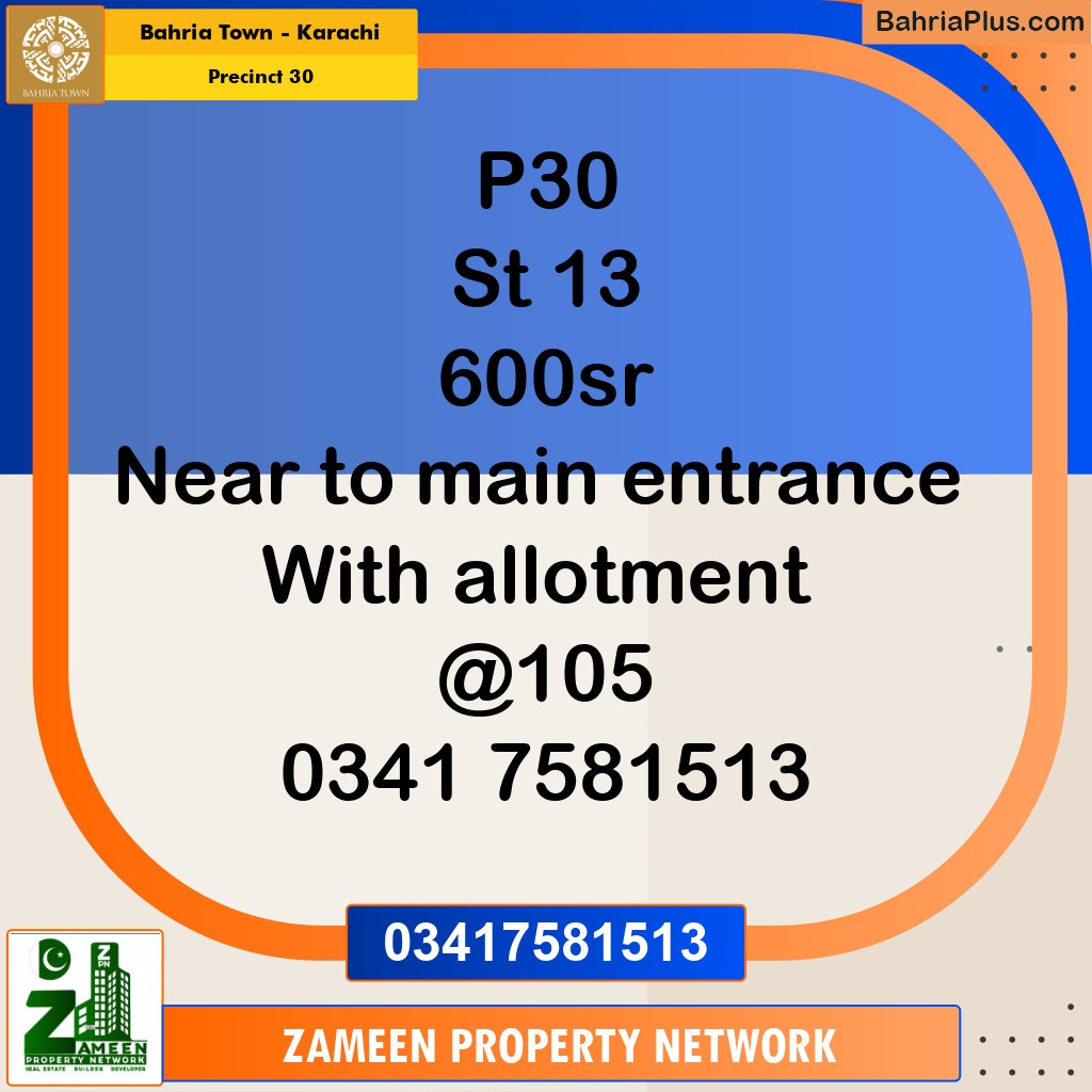 250 Sq. Yards Residential Plot for Sale in Precinct 30 -  Bahria Town, Karachi - (BP-198443)