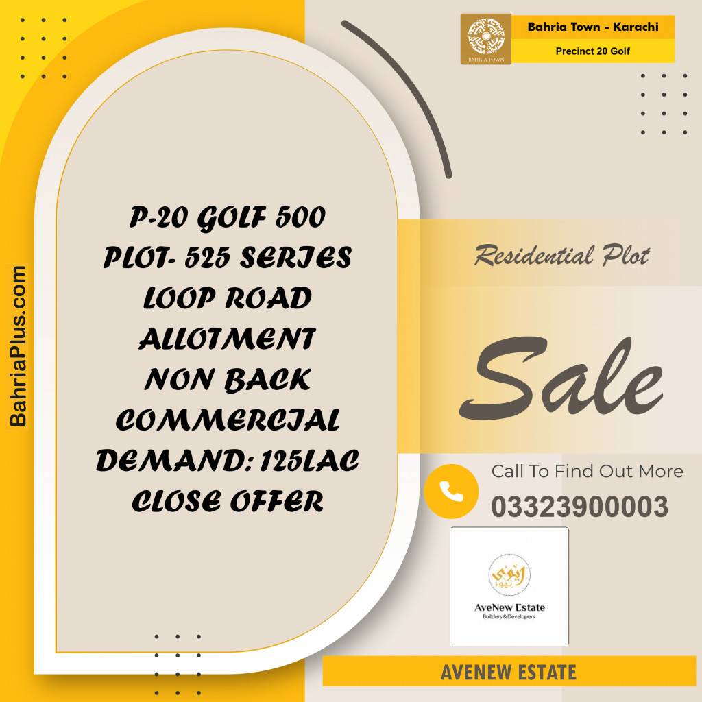 500 Sq. Yards Residential Plot for Sale in Precinct 20 Golf -  Bahria Town, Karachi - (BP-198462)