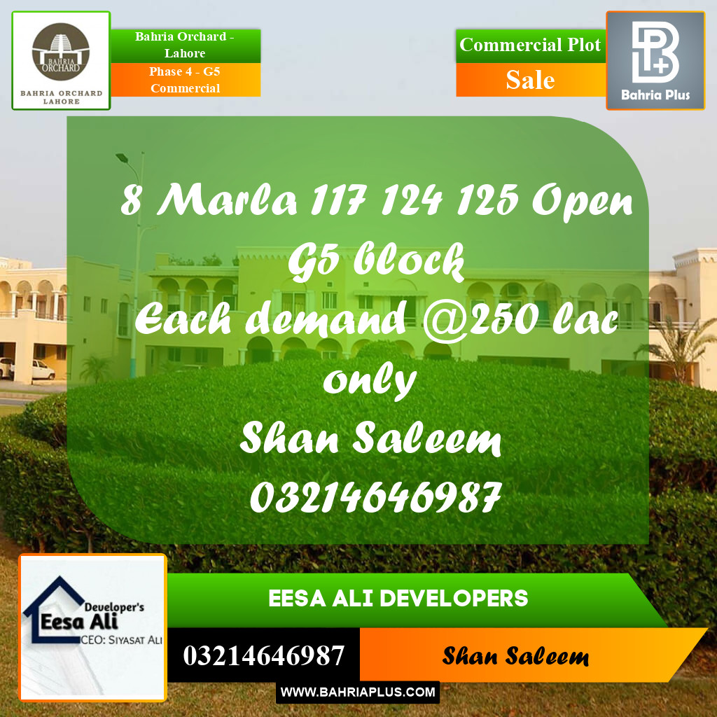 Commercial Plot for Sale in Phase 4 - G5 Commercial -  Bahria Orchard, Lahore - (BP-198528)