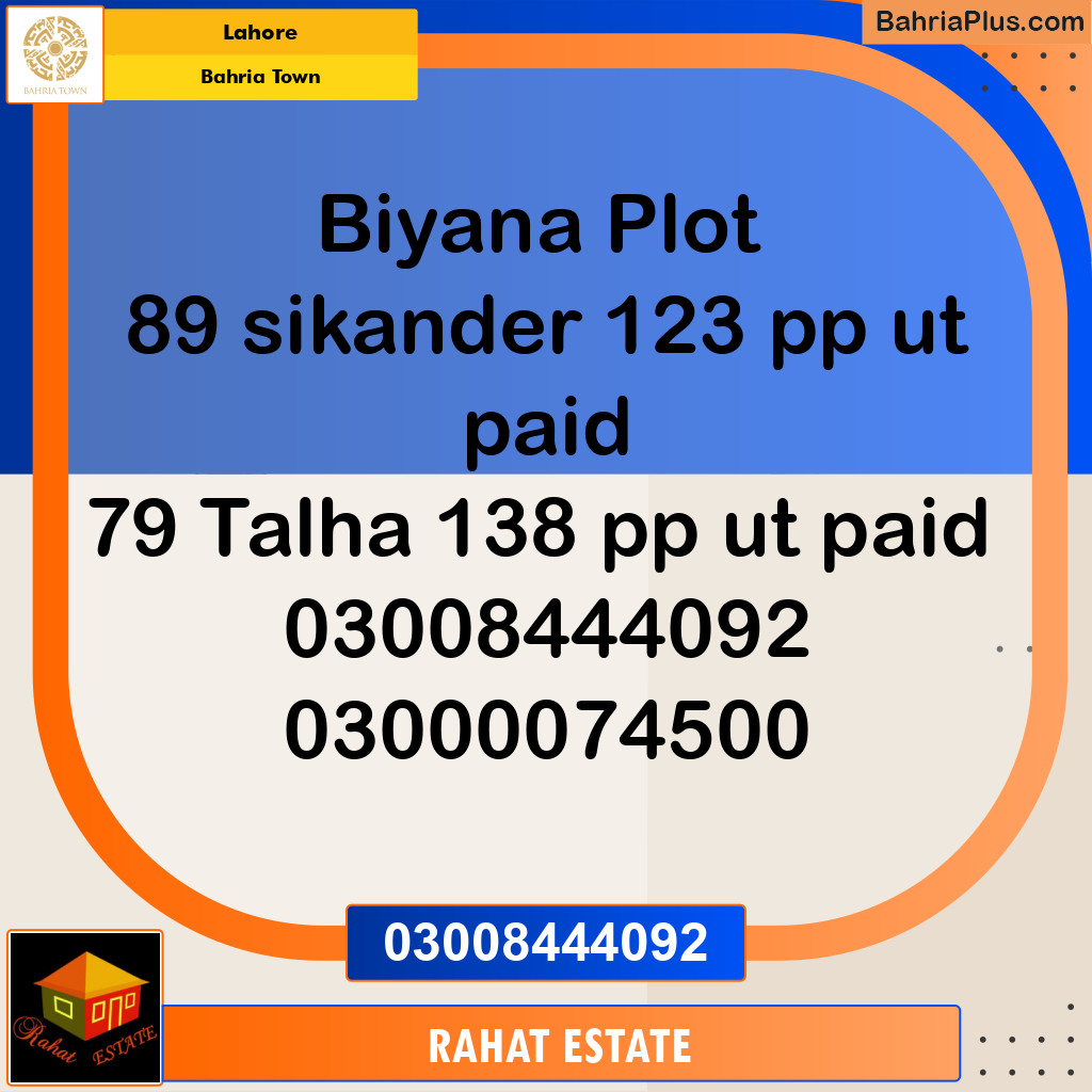 Residential Plot for Sale in Bahria Town, Lahore - (BP-198547)