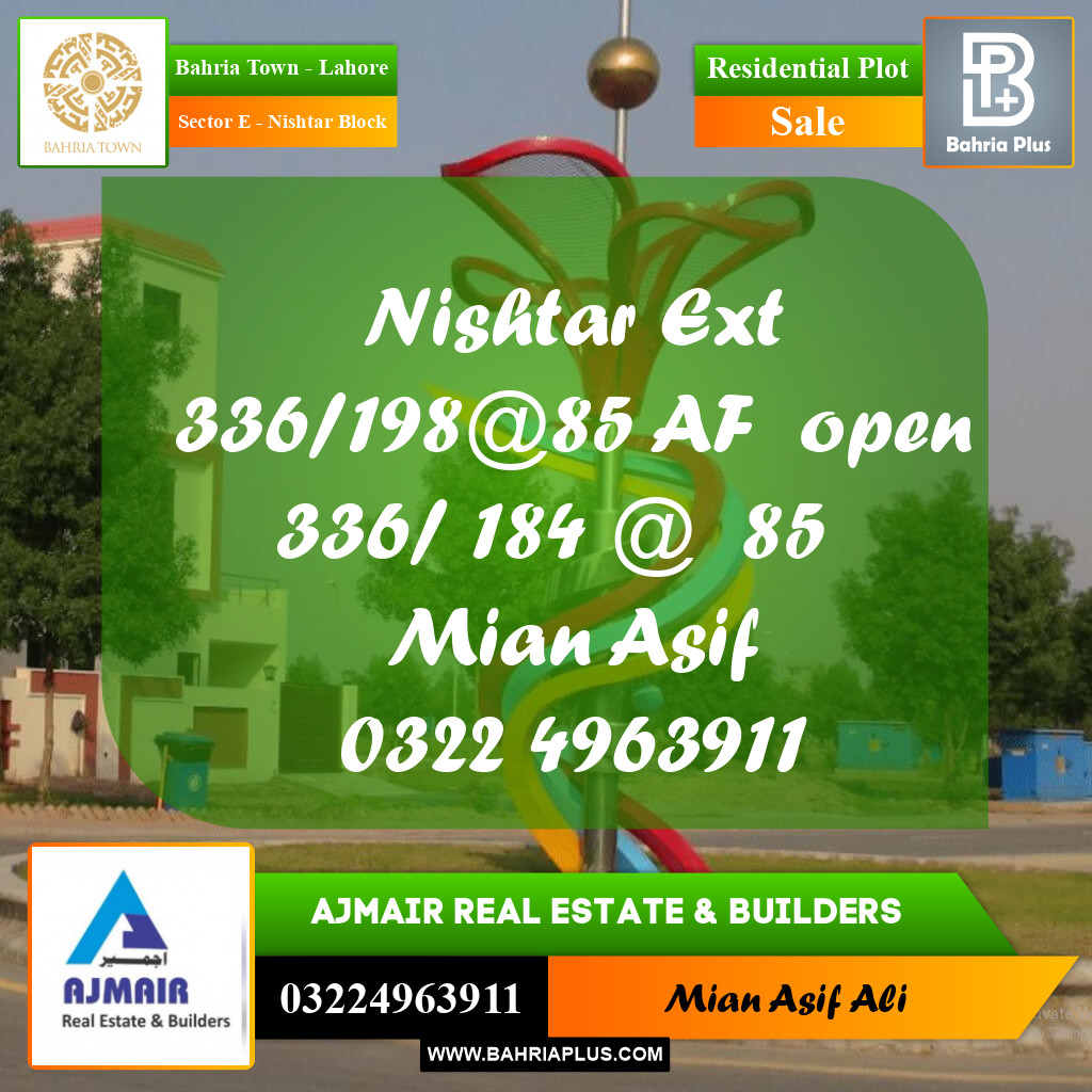 Residential Plot for Sale in Sector E - Nishtar Block -  Bahria Town, Lahore - (BP-198551)
