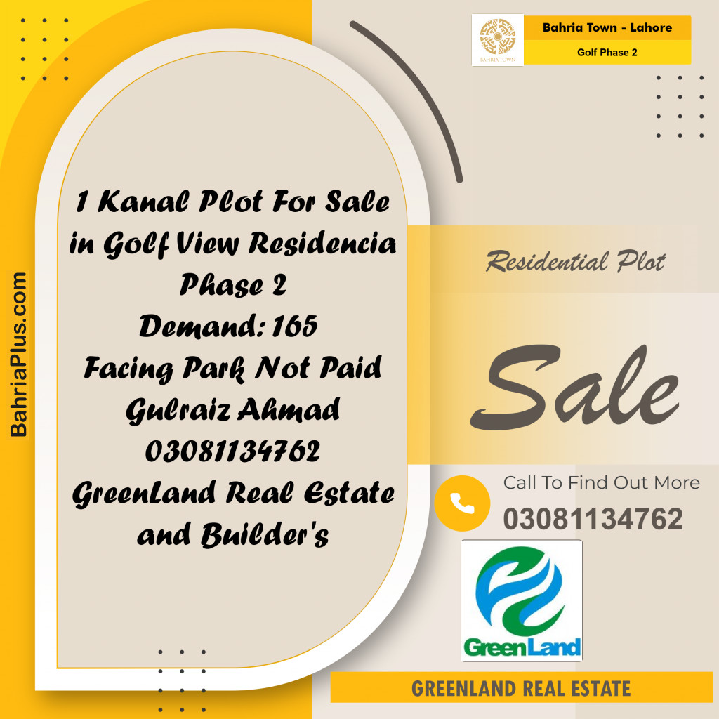 Residential Plot for Sale in Golf Phase 2 -  Bahria Town, Lahore - (BP-198556)