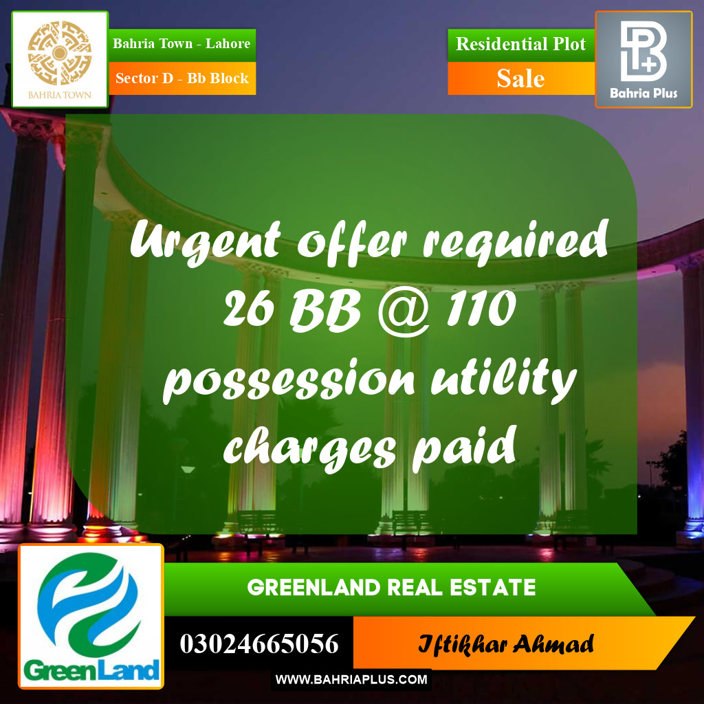 Residential Plot for Sale in Sector D - BB Block -  Bahria Town, Lahore - (BP-198557)