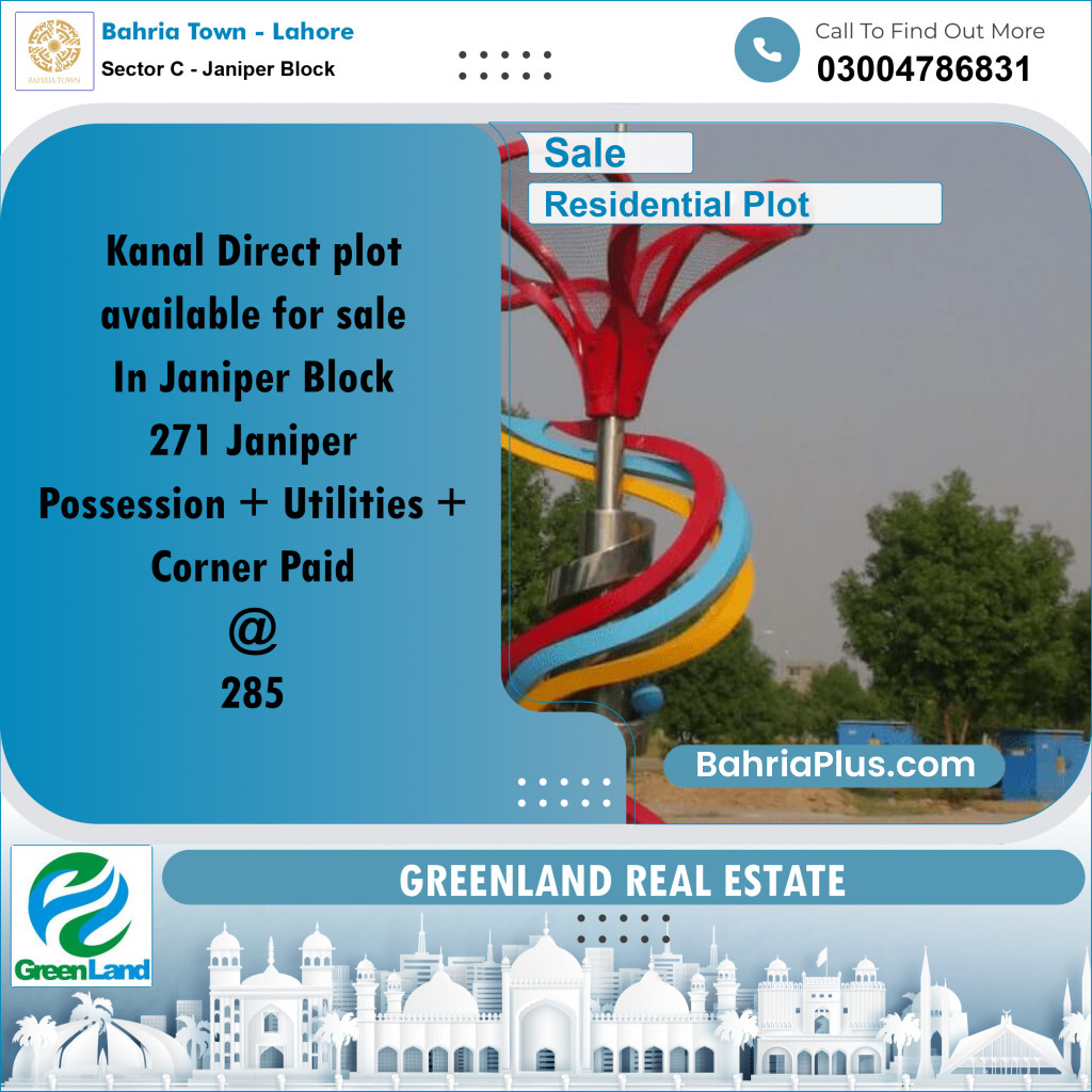Residential Plot for Sale in Sector C - Janiper Block -  Bahria Town, Lahore - (BP-198560)