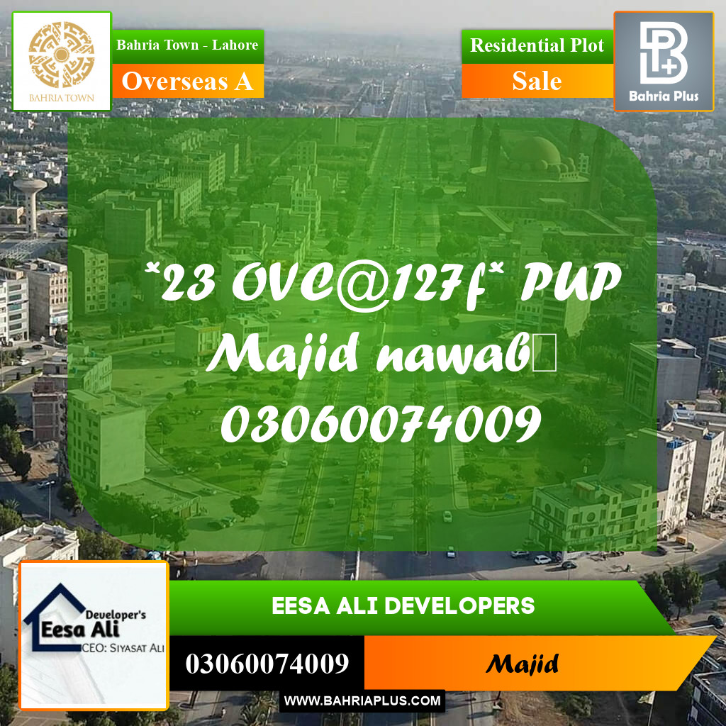 Residential Plot for Sale in Overseas A -  Bahria Town, Lahore - (BP-198576)