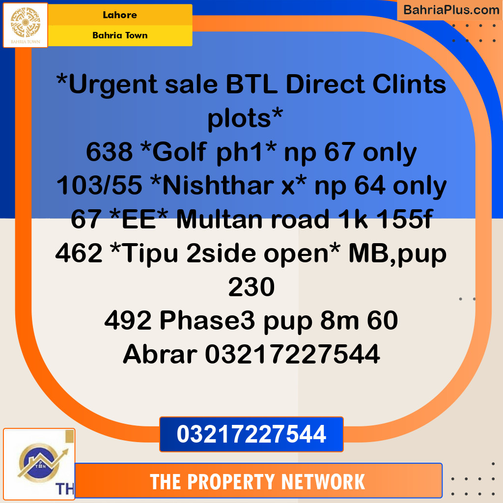 Residential Plot for Sale in Bahria Town, Lahore - (BP-198581)