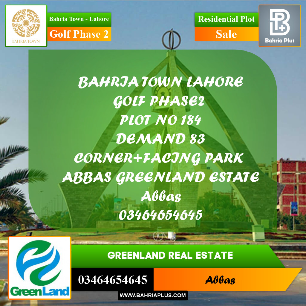 Residential Plot for Sale in Golf Phase 2 -  Bahria Town, Lahore - (BP-198614)