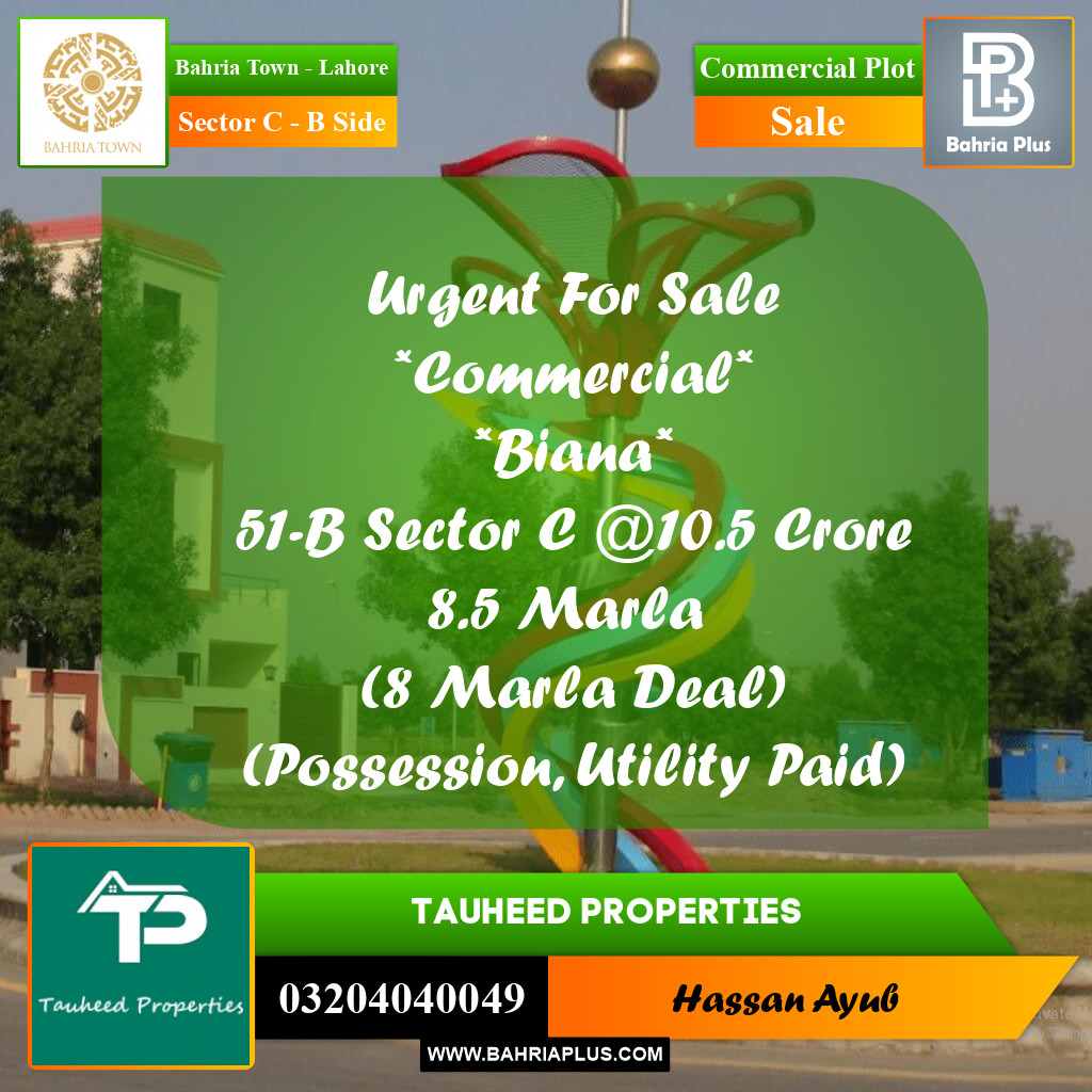 Commercial Plot for Sale in Sector C - B Side -  Bahria Town, Lahore - (BP-198655)