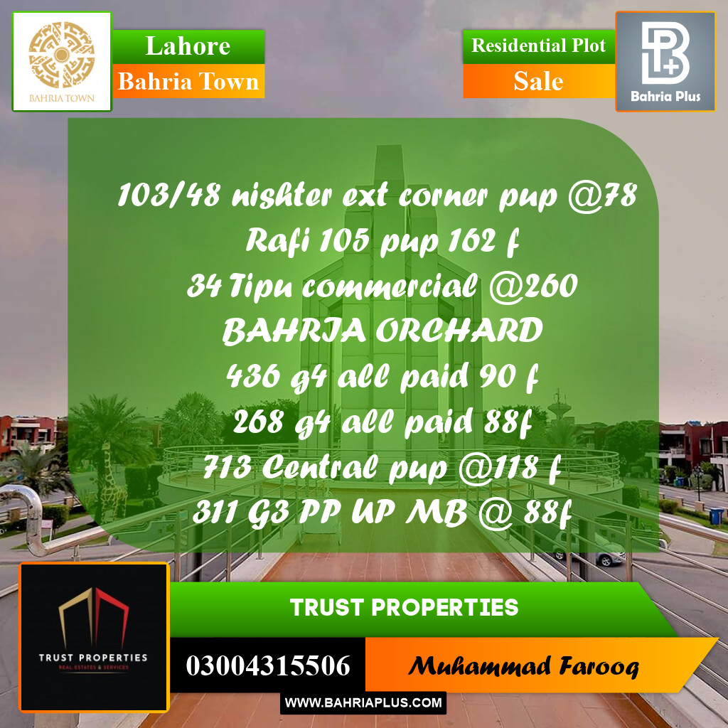 Residential Plot for Sale in Bahria Town, Lahore - (BP-198687)