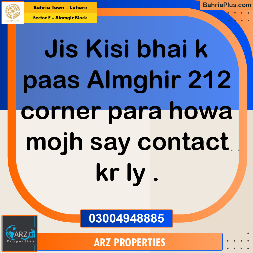 Residential Plot for Sale in Sector F - Alamgir Block -  Bahria Town, Lahore - (BP-198717)