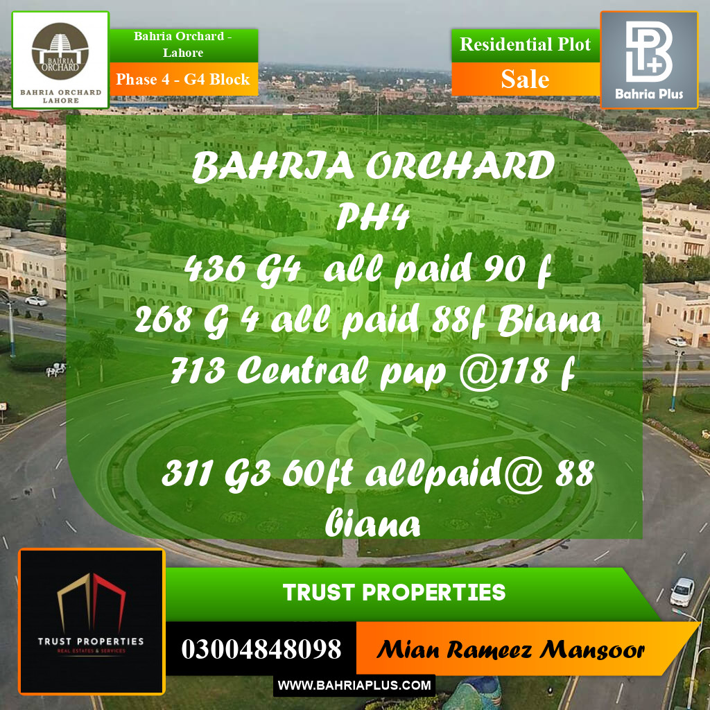 Residential Plot for Sale in Phase 4 - G4 Block -  Bahria Orchard, Lahore - (BP-198729)