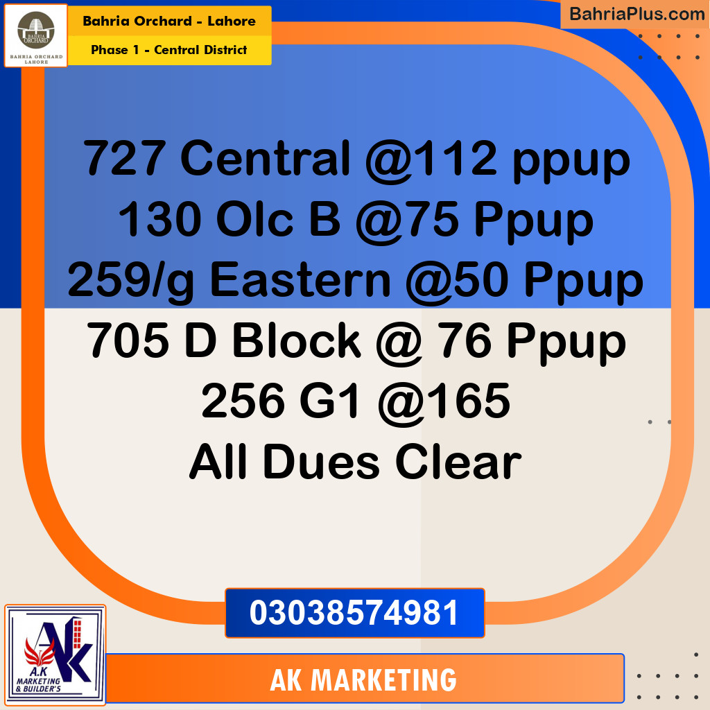 Residential Plot for Sale in Phase 1 - Central District -  Bahria Orchard, Lahore - (BP-198737)