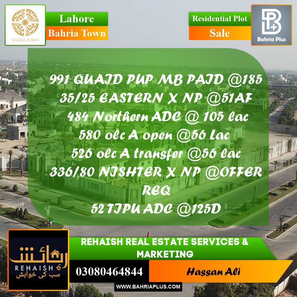 Residential Plot for Sale in Bahria Town, Lahore - (BP-198780)