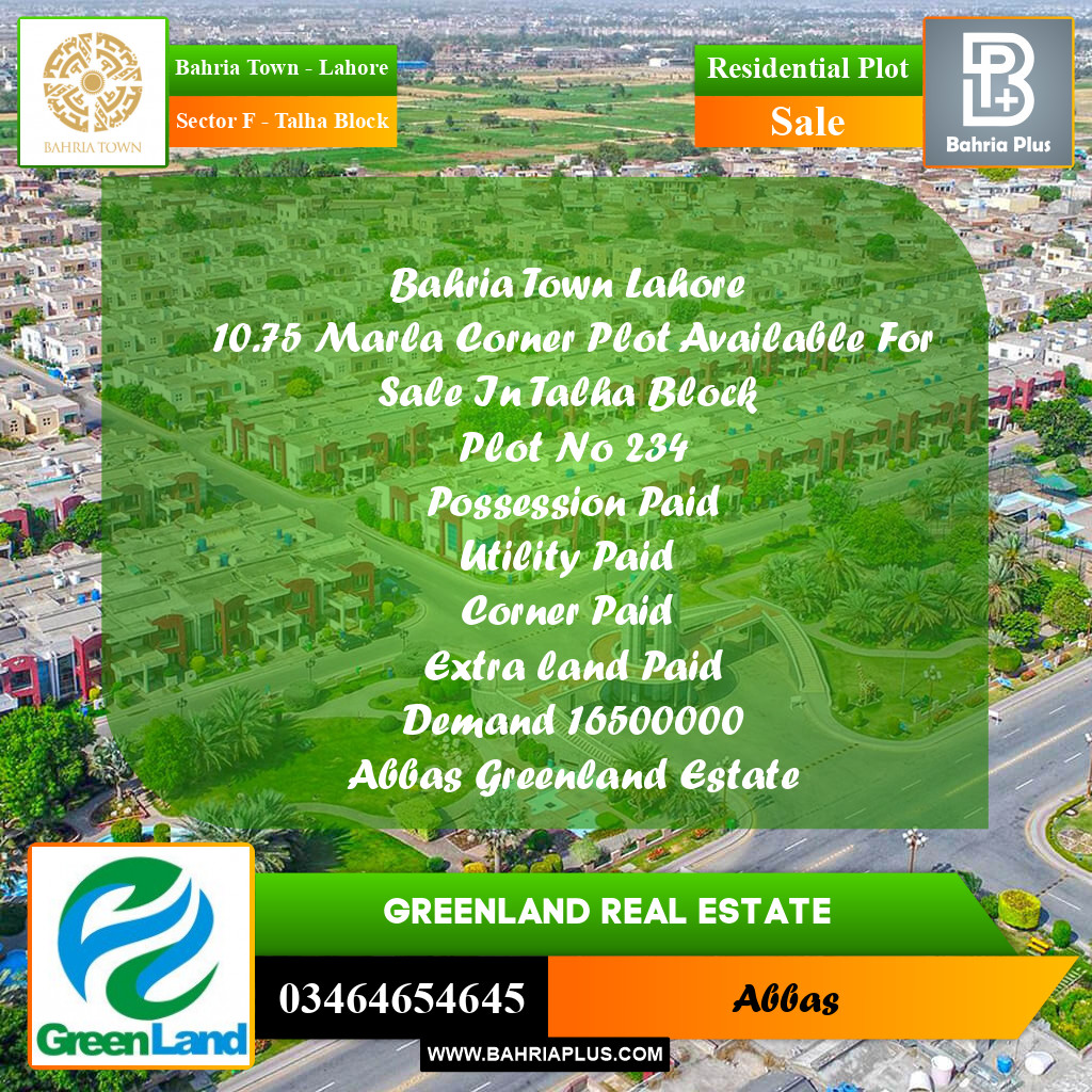 Residential Plot for Sale in Sector F - Talha Block -  Bahria Town, Lahore - (BP-198837)