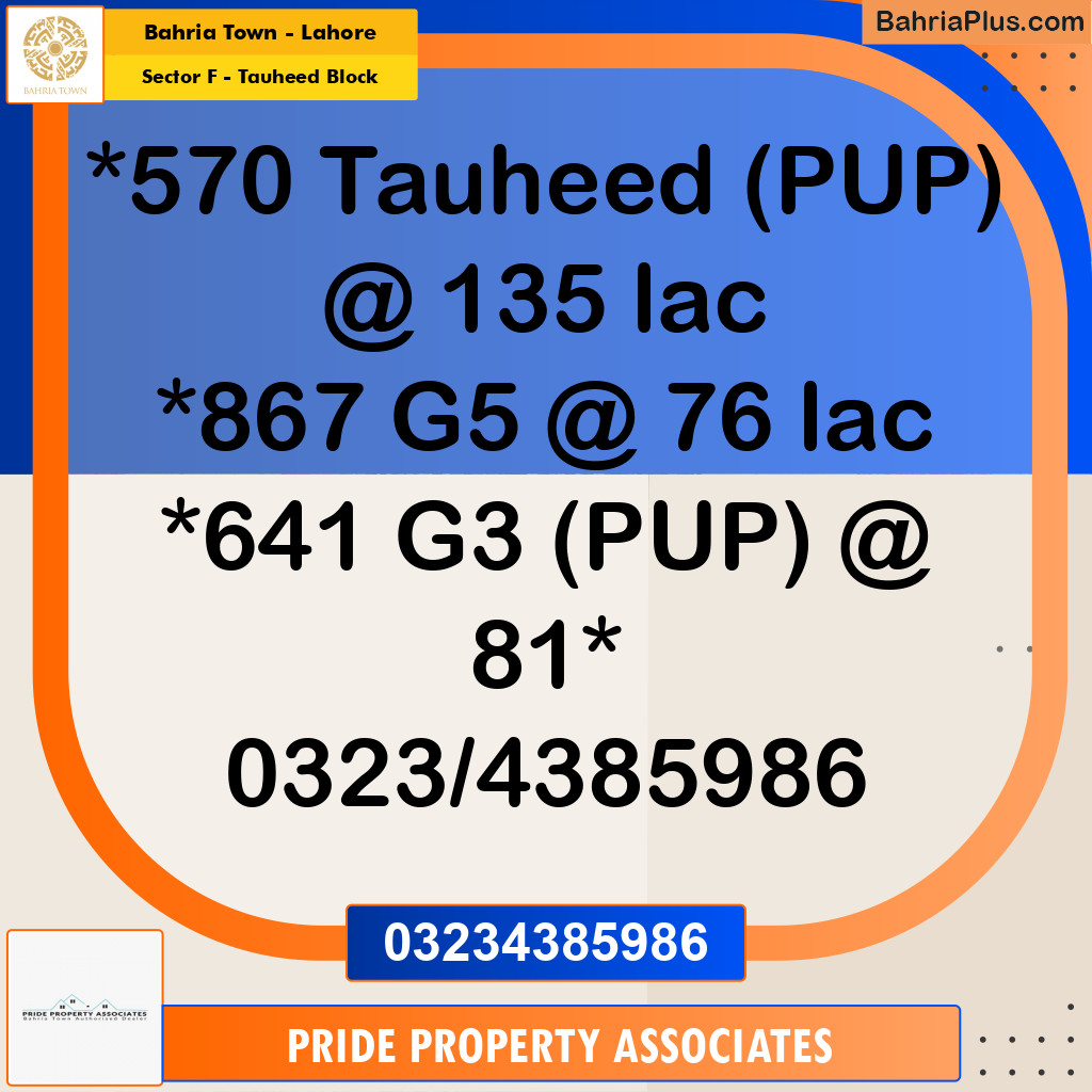 Residential Plot for Sale in Sector F - Tauheed Block -  Bahria Town, Lahore - (BP-198839)
