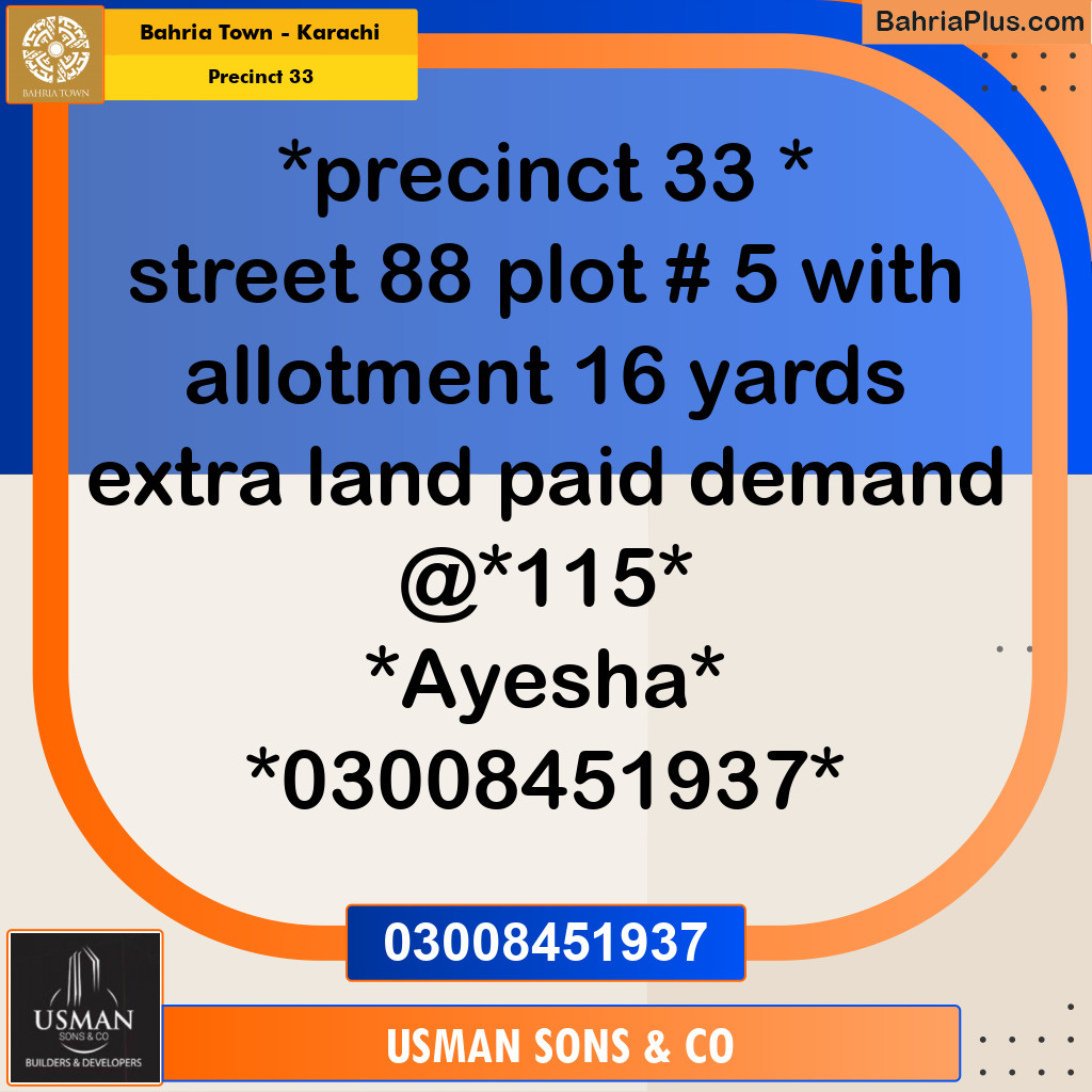 Residential Plot for Sale in Precinct 33 -  Bahria Town, Karachi - (BP-198853)