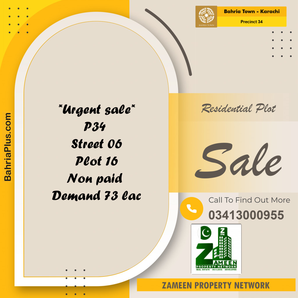 250 Sq. Yards Residential Plot for Sale in Precinct 34 -  Bahria Town, Karachi - (BP-198856)