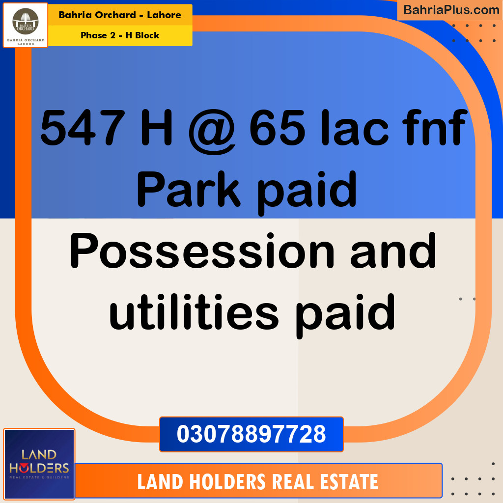 Residential Plot for Sale in Phase 2 - H Block -  Bahria Orchard, Lahore - (BP-198909)