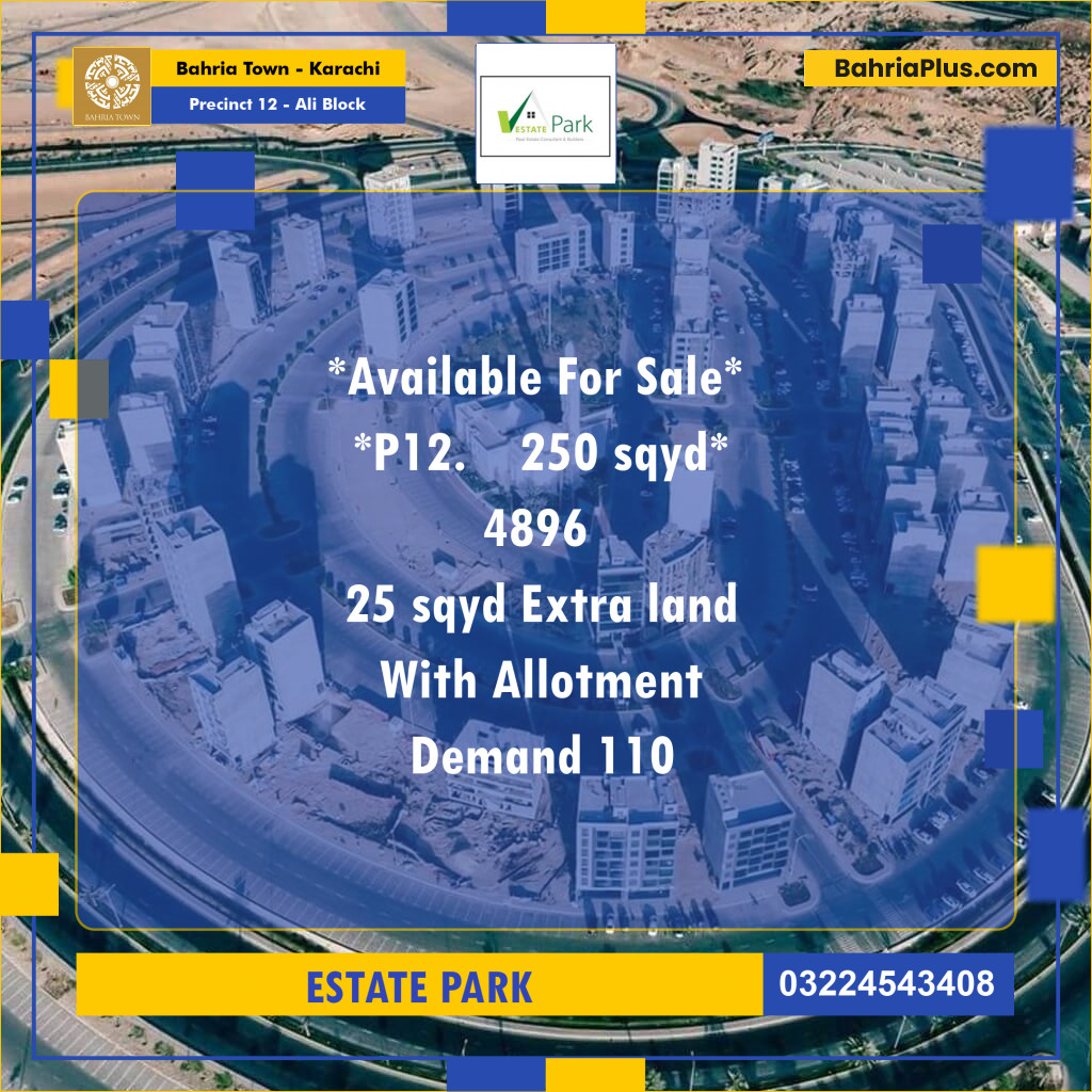 250 Sq. Yards Residential Plot for Sale in Precinct 12 - Ali Block -  Bahria Town, Karachi - (BP-198929)