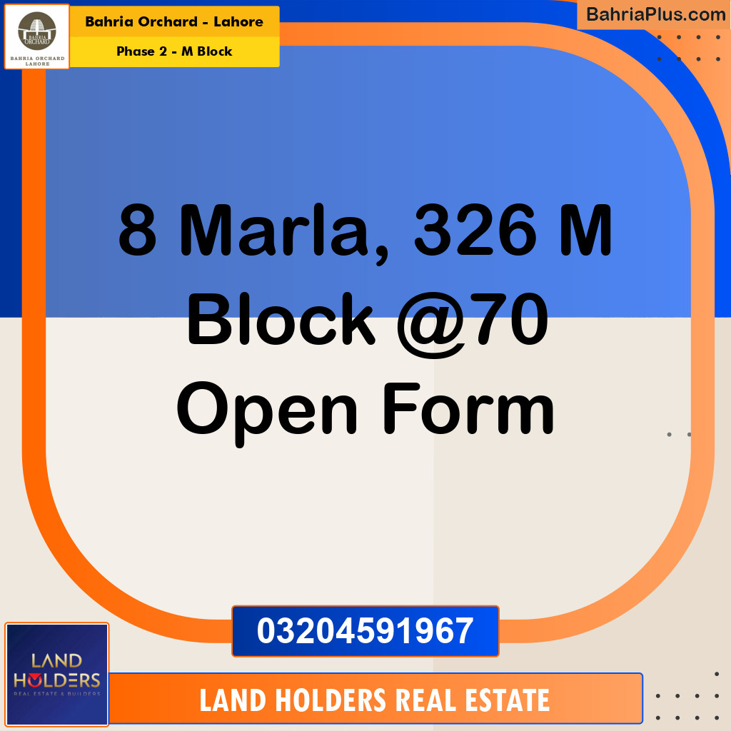 8 Marla Residential Plot for Sale in Phase 2 - M Block -  Bahria Orchard, Lahore - (BP-199020)