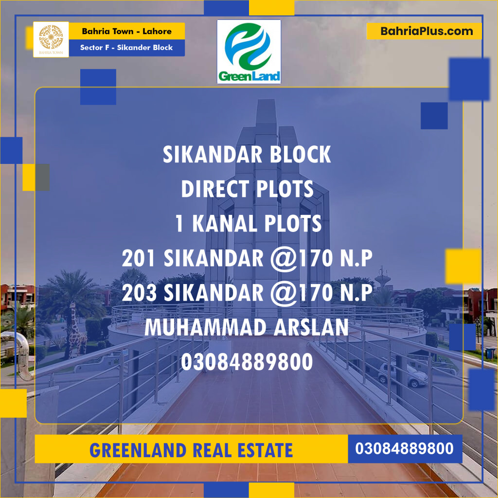 1 Kanal Residential Plot for Sale in Sector F - Sikander Block -  Bahria Town, Lahore - (BP-199030)