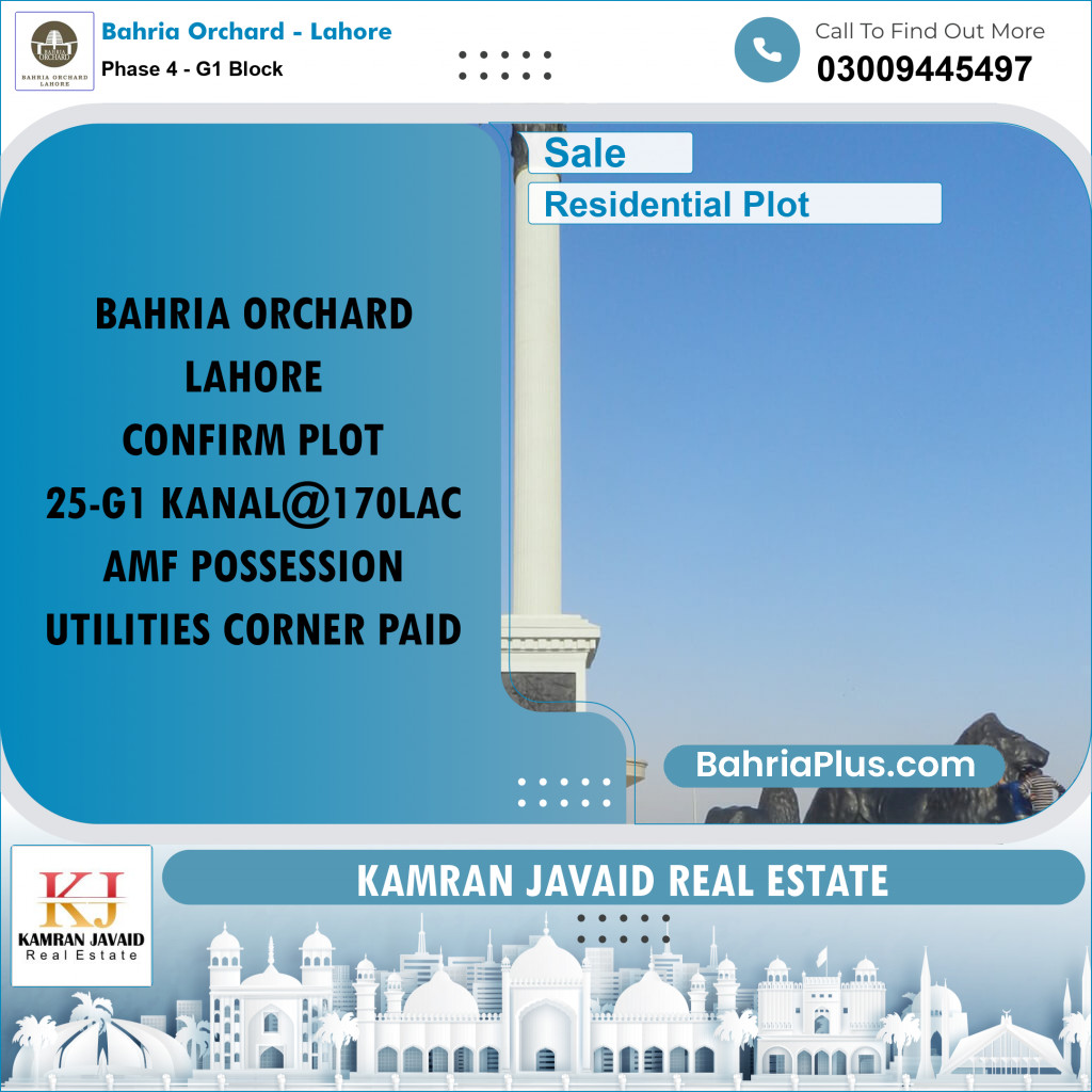 20 Marla Residential Plot for Sale in Phase 4 - G1 Block - Bahria Orchard, Lahore - (BP-199146)