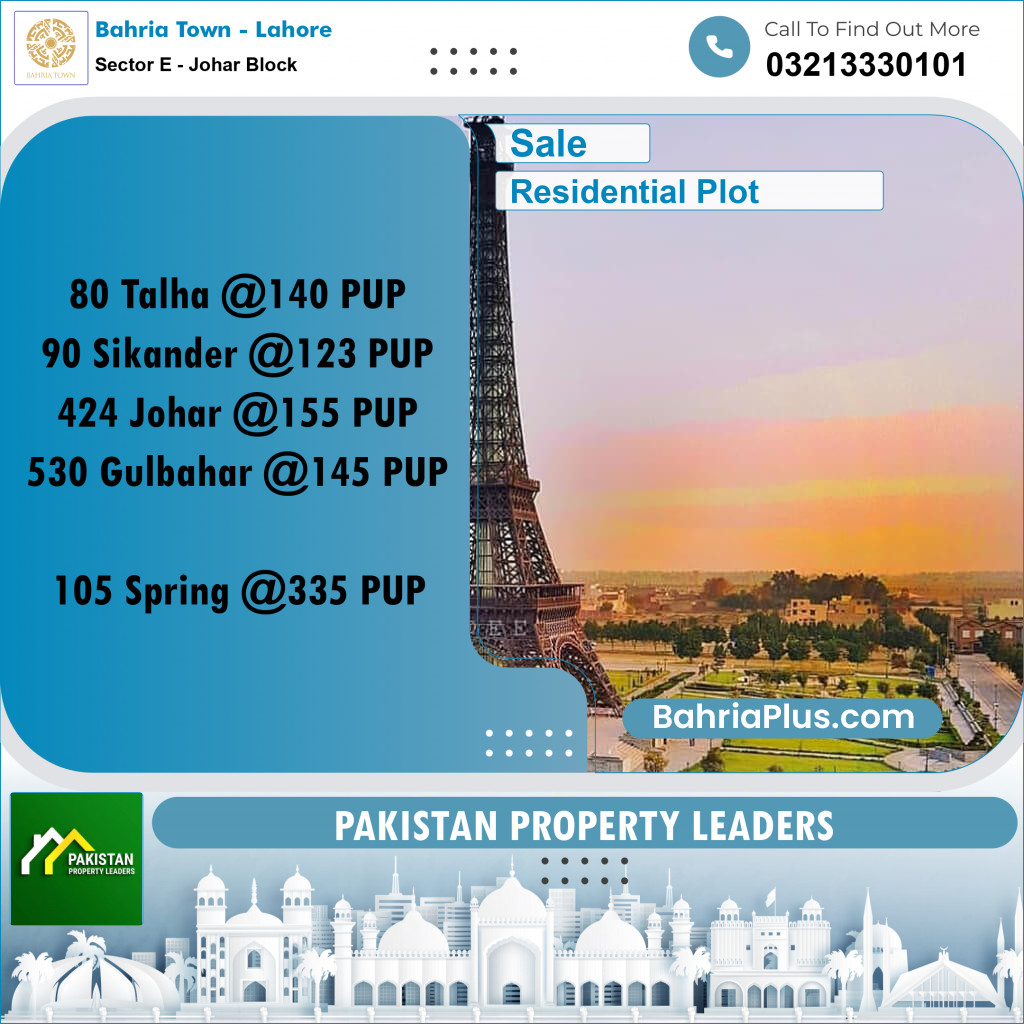 10 Marla Residential Plot for Sale in Sector E - Johar Block -  Bahria Town, Lahore - (BP-199153)
