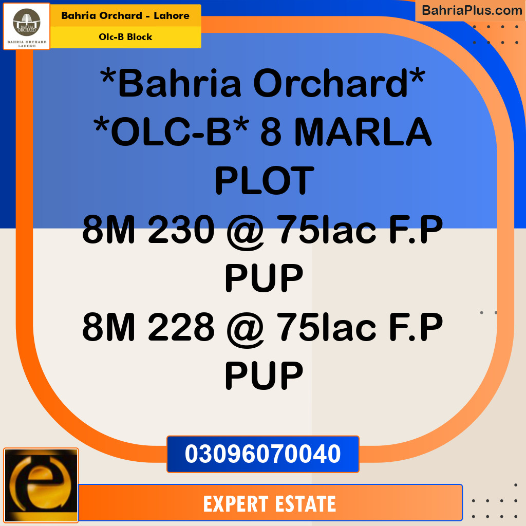 8 Marla Residential Plot for Sale in OLC-B Block - Bahria Orchard, Lahore - (BP-199190)